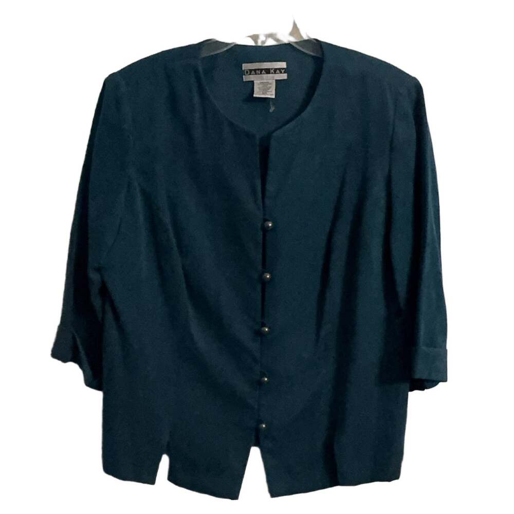 DANA KAY Vintage Plus 18W Teal Blue Button Front Short Jacket Professional Chic
